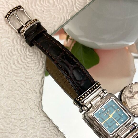 Vintage Ecclissi Sterling Silver Watch with Turquoise Dial and Gold-tone Accents - Picture 13 of 15